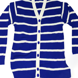 ZPB Women’s Winter Wool Striped Cardigan Sweater Contrast Color Crew Neck Button-Up Anti-Shrink Sorority & Fraternity Style - Product Image 5