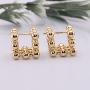 Pendientes de aro J de malla con cuentas de diamante cultivado en laboratorio, oro amarillo, engaste de bisel, esfera de rejilla, pendientes de aro Huggie, joyería fina - Product Image 3