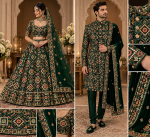 Motif de broderie sur velours vert foncé bicolore, motif 9000, matière de base pour veste ethnique femme, lehenga de mariée, abaya, décoration intérieure - Product Image 4