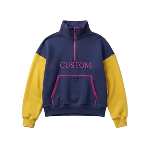 Heavyweight Fleece Color <b>Block</b> Quarter Zip Pullover Private Label Custom Embroidery Stand Collar Sweatshirts Women's Hoodies OEM - Product Image 1