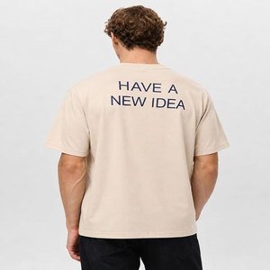 T-shirt à manches courtes beige pour homme, coupe classique, uni, décontracté, 100% coton, jersey tricoté, col rond, anti-boulochage, séchage rapide - Product Image 1