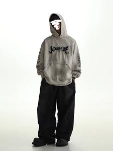 Sudadera con capucha y cremallera, conjunto de invierno, estilo Rhinestoney2K, streetwear vintage, lavado ácido, efecto desgastado, logo bordado, personalizado en relieve, 100% algodón - Product Image 5