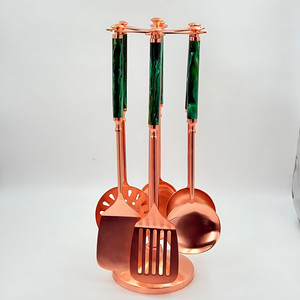 Set of 6 Stainless Steel Kitchen Set with Resin <b>Handle</b> <b>Copper</b> Finish High Demand Set Lowest Price Sale in India - Product Image 1