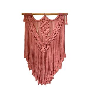 Rosa hecho a mano bohemio macramé rectángulo pared colgante decoración 100% algodón artesanía arte por JNC macramé - Product Image 1