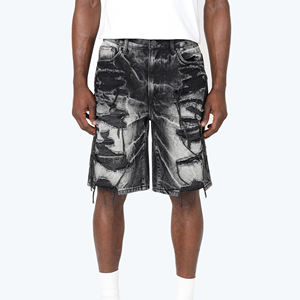 Shorts cargo en toile et denim tricoté surdimensionnés, coupe ample, avec logo personnalisé, de haute qualité, fabriqués en usine pour hommes. - Product Image 1