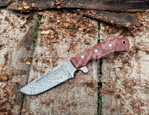 Couteau de chasse artisanal en acier Damas sur mesure OEM, couteau à lame fixe pour le camping et les activités de plein air, couteau EDC avec étui en cuir, cadeau - Product Image 3