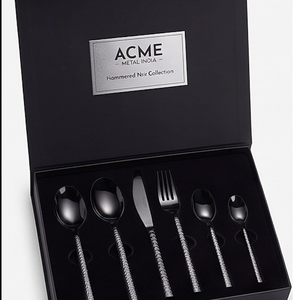 Ensemble de couverts à manche martelé noir, en acier inoxydable moderne, pour une table élégante, cuisine, mariage, maison et restaurant. - Product Image 4