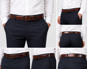 Ceinture en cuir véritable pour homme, marron uni, boucle ardillon, formelle et décontractée, largeur 35 mm, durable, moulage monobloc - Product Image 4