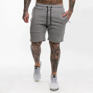 Custom Logo Mens Fleece Gym Shorts Casual <b>Athletic</b> Sweat Shorts Grey Cotton French Terry Drawstring Shorts With Zipper Pocket - Product Image 1