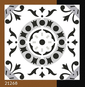Carreaux de sol en céramique brillants 400x400mm, noir et blanc, motif floral vintage, série brillante, carreaux en céramique 400x400, style européen, décoration - Product Image 2