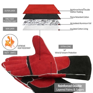 Gants de soudage en cuir de vachette pleine fleur, paume renforcée, résistance durable à l'abrasion, résistance générale à la chaleur - Product Image 2