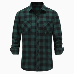 เสื้อเชิ้ตแขนยาวลายสก็อตผ้าฝ้ายสำหรับผู้ชาย เสื้อเชิ้ตลายตารางลำลองสำหรับฤดูใบไม้ร่วง ปกคอปก แขนยาว ระบายอากาศได้ดี - Product Image 1