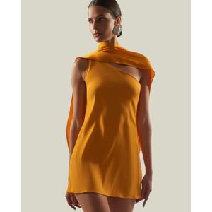 Unique Design Handmade Elegant One-Shoulder Asymmetric Viscose/Silk A-Line Eco-Friendly Party Dropped <b>Waist</b> Knee-Length <b>Dress</b> - Product Image 3