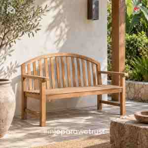 Banc de jardin en teck massif d'extérieur, 3 places, banc de patio en bois avec accoudoirs pour hôtel, resort, villa, restaurant, mobilier - Product Image 1