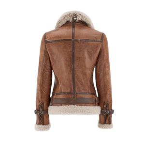 เสื้อโค้ทหนัง PU แบบยูนิเซ็กซ์ทรงสั้น รุ่น High Spring  ตกแต่งด้วยขนแกะเทียมหนานุ่ม  คอปกขนแกะเทียม  แฟชั่นสตรีทแวร์  กันน้ำได้ - Product Image 3