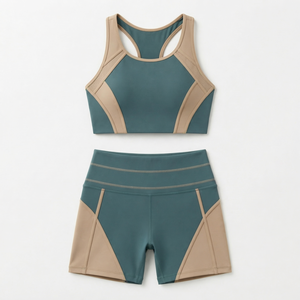 Women's Crisscross Racerback Sports Bra High Waist Shorts Set Seamless Breathable Spandex <b>Mesh</b> Dot Quick Dry Solid Teal Green - Product Image 6
