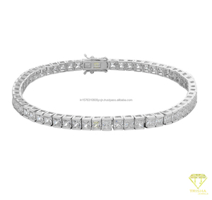 Hip Hop Jewelry Round Brilliant Cut Lab Grown Gold Plated Rose Gold Plated 925 Sterling Silver Tennis Chain Bracelets for <b>Men</b> - Product Image 5
