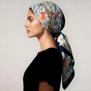 Pañuelos de seda de poliéster negros personalizados al por mayor para mujer, con logo impreso, de satén, cuadrados, de alta calidad, en stock - Product Image 5