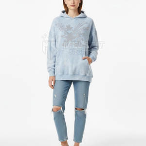 Sudadera con Capucha de Punto para Mujer, Estilo Urbano, Invierno, Lavado Ácido, con Pedrería, Ligera, Material Cómodo de Alta Calidad, Detalle de Piedras para la Calle - Product Image 3