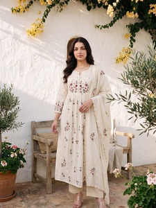 Costume Anarkali en coton brodé pour femmes, coupe ample, longueur au sol, style traditionnel décontracté, Inde, Pakistan, vêtements d'été - Product Image 5