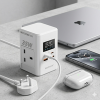 Stop Kontak Ekstensi Daya 35W dengan Proteksi Lonjakan Arus, Layar Digital Pintar, Colokan US, Stasiun Pengisian Daya Multi Desktop GaN dengan Stop Kontak AC dan USB-C