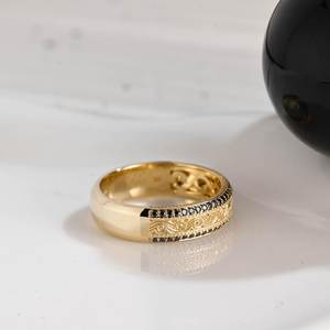 Art Deco Black Color Round Cut Moissanite Wide Band <b>Ring</b> <b>for</b> <b>men</b> 18K Yellow Gold Wedding Party Gift <b>For</b> Partner - Product Image 3