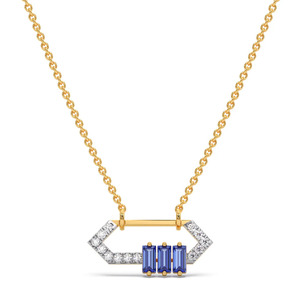 Blue Triple Bar Diamond Necklace with Geometric Open <b>Frame</b> and Bold Linear Accent Design - Product Image 1