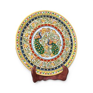 12 Inch Handcrafted Marble <b>Decorative</b> <b>Plate</b> with Peacock Design | Marble Wall <b>Plate</b> | Luxury Table Décor & Gift Item - Product Image 3
