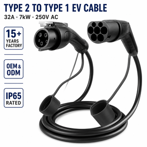 Câble de charge pour voiture électrique UL94V-0 Argent Type 2 vers Type 1, câble de charge pour voiture électrique Type 2 vers Type 1, Europe UE 32A 7KW OEM ODM TPU - Product Image 1