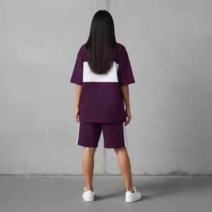 เสื้อยืดโอเวอร์ไซส์ทรงหลวม แขนเสื้อแบบดรอปโชว์เดอร์ ผ้าฝ้ายแท้ 100% แต่งลูกไม้สีพื้น ดีไซน์แบบแผ่นต่อผ้า 2 สี ชุดเซ็ต 2 ชิ้น สำหรับผู้หญิง สามารถปรับแต่งดีไซน์ได้ - Product Image 2