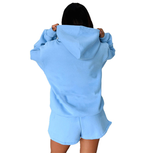 ชุดเซ็ตสองชิ้นสำหรับผู้หญิง ฤดูใบไม้ผลิ/ฤดูร้อน กางเกงขาสั้นเหนือเข่าแบบลำลอง เสื้อฮู้ดดี้ ผ้าแคนวาสคอตตอน 100% แห้งเร็วและระบายอากาศได้ดี - Product Image 2
