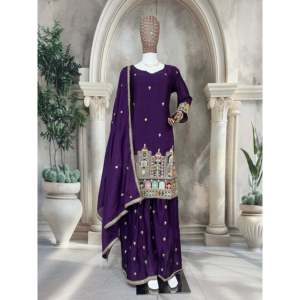 Ensemble de costume en mousseline de soie XL pour occasions spéciales avec broderie de sequins multi-aiguilles - Product Image 3