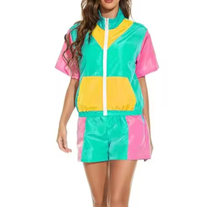 Women Windbreaker Shorts <b>Sets</b> Women Rain Zip-Up Hooded Wind Breaker Short Two Piece <b>Set</b> 100% Nylon <b>Waterproof</b> Suit Ladies - Product Image 2
