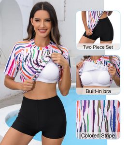 <b>Women's</b> <b>Short</b> Sleeve Rash Guard and <b>Shorts</b> Set for Swimming <b>Surfing</b> Gym Running Fitness Custom Logo Wholesale Sportswear - Product Image 2