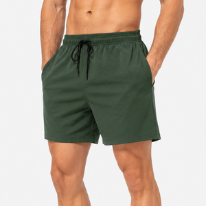 Men's Solid Green Quick Dry Drawstring Shorts Casual Mid Rise <b>Elastic</b> Waist Short Pants - Product Image 3