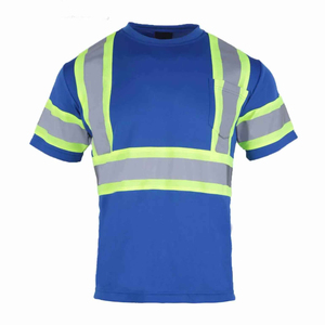 T-shirt de sécurité haute visibilité, classe 1 ANSI, EN ISO 20471 classe 2, bandes réfléchissantes bleues LED, manches courtes, vêtements de travail - Product Image 1