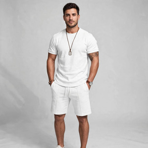 2026 Wholesale Summer Men's Casual Shorts <b>Set</b> Plain Color Solid 100% Cotton Jersey Quick Dry Knitted Customized Logo <b>Twin</b> <b>Set</b> - Product Image 5