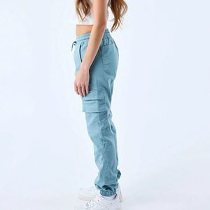 <b>Women's</b> Light Blue Cargo Pants Casual Elastic Waist Drawstring <b>Loose</b> Fit Full Length Jogger <b>Trousers</b> - Product Image 2