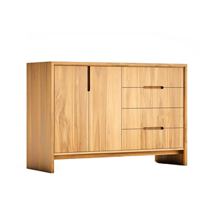 Modern Solid Wood <b>Storage</b> Credenza Contemporary Natural Oak Sideboard <b>Cabinet</b> <b>with</b> <b>Doors</b> & Drawers - Product Image 1