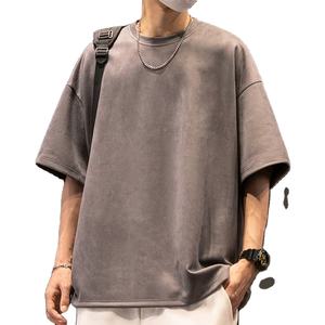 Camiseta de punto de algodón orgánico 100% para hombre, corte oversize, lavada, manga corta, hombros caídos, antiarrugas, transpirable - Product Image 2