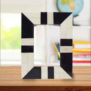 SOFIYA CRAFT - Marco de Fotos Moderno Hecho a Mano con Incrustaciones de Hueso, Patrón Geométrico Negro, Decoración Vertical para Mesa - Product Image 2