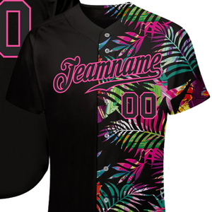 Maillot de baseball à motif 3D noir et rose pour hommes, uniforme d'équipe boutonné, respirant, léger, vêtements de sport pour tournois - Product Image 2