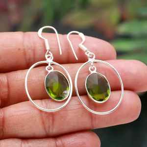 Boucles d'oreilles en péridot, argent sterling 925, pierre précieuse naturelle, bijoux faits à la main pour femmes, vente en gros - Product Image 5