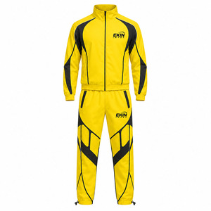Custom Men’s Yellow <b>Black</b> Tracksuit Set Full Zip Jacket and <b>Pants</b> Casual Sublimation Print Sportswear Training Suit - Product Image 1