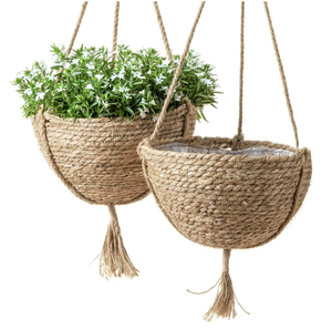 Pots de rangement au sol en jacinthe d'eau de style rétro, fabriqués au Vietnam, avec poignées, tissés à la main, écologiques - Product Image 5