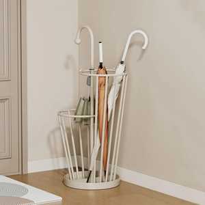 Modern Round Black Metal Mesh Umbrella Stand Entryway Walking Stick Holder Tall Cane Storage Rack with Removable Drip Tray Base - Product Image 4