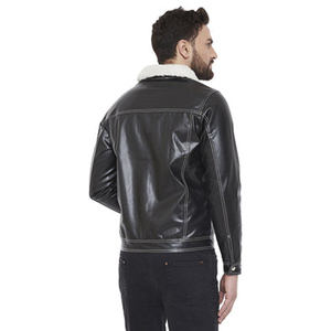 Men's Genuine Leather <b>Waterproof</b> Aviator <b>Jacket</b> with Fur Collar Cuffs Cotton Filled Winter <b>Warm</b> Moto Biker Style Zipper Closure - Product Image 6