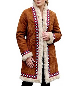 Abrigo de estilo Retro Vintage de 1960s-1970s, abrigo de piel de oveja marrón afgano hippie, abrigo largo de ante Penny Lane - Product Image 3