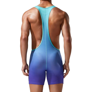 Men Gradient Blue Purple Seamless Tank Top Shorts Spandex Polyester Four-Way Stretch Leisurewear Adult Size - Product Image 3