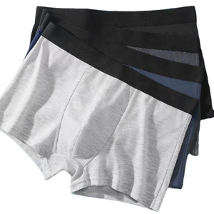 Calzoncillos Boxer Antibacterianos Ecológicos de Tiro Medio para Hombre, Paquete de 3, Color Sólido, Algodón Tejido Transpirable, Gris, Negro, Azul Marino - Product Image 1